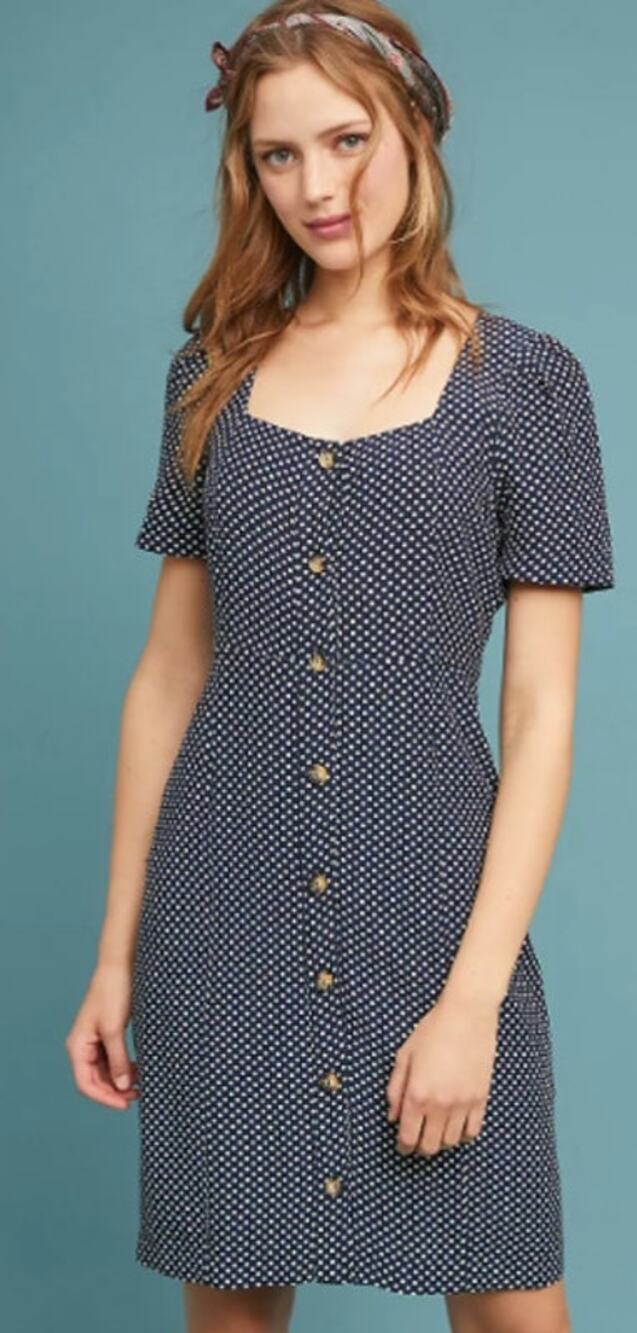 NWT MAEVE Anthropologie Cecile Dress Polka Dot Buttons Size 14